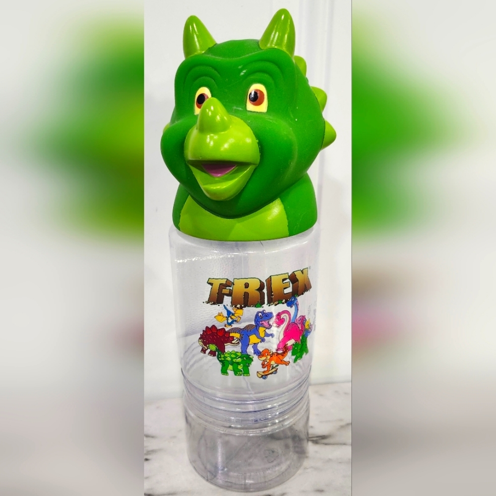 Rainforest Cafe T-Rex Clear Drink And Snack Tumbler Dinosaur Head Cap